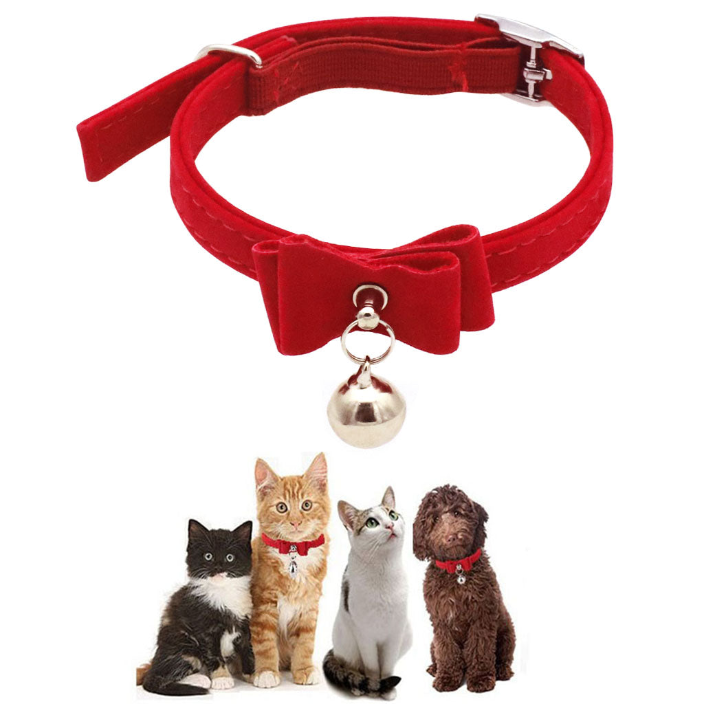 Adjustable Cat Belt, Strong Breakaway Buckle, Cat Collar With Bell, Velvet Neck Strap for Kitten Cat, Safety&Comfort 33.5CM - Red (Pack of 1)