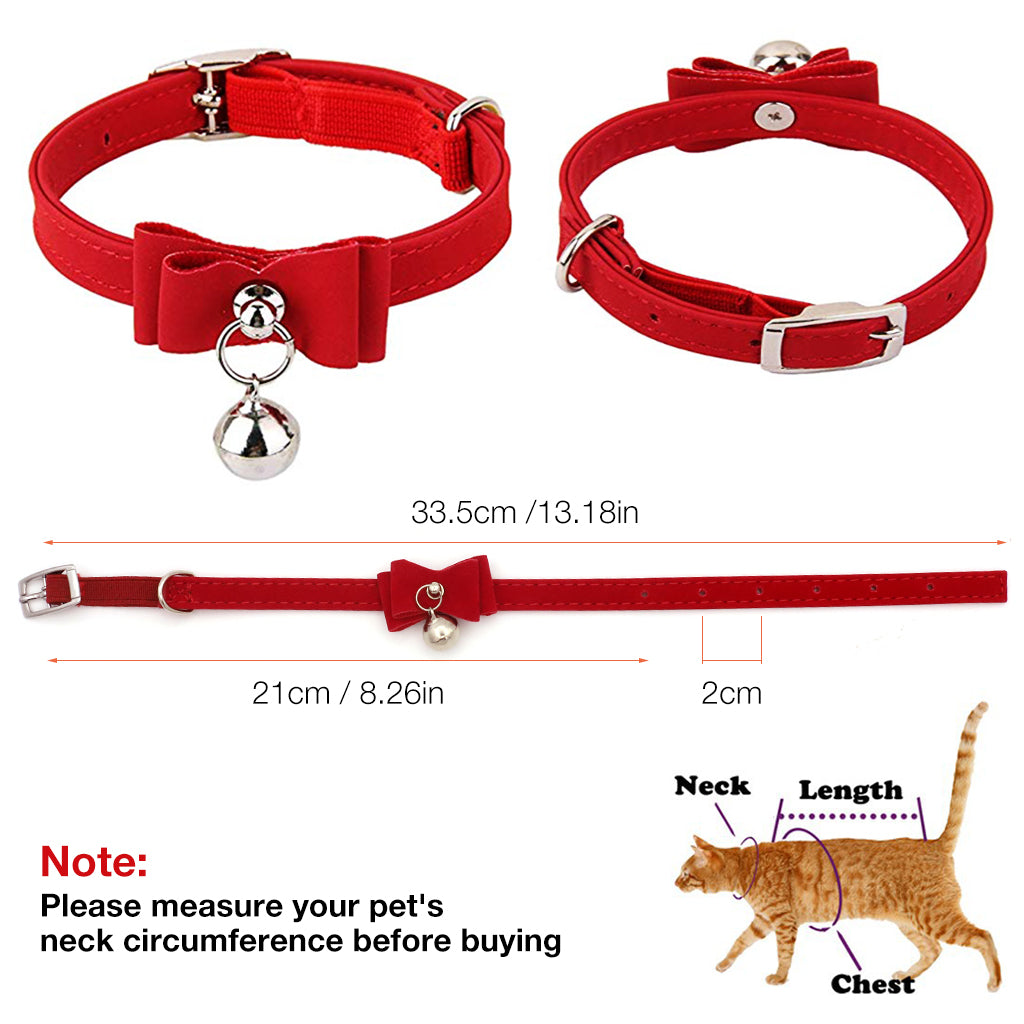 Adjustable Cat Belt, Strong Breakaway Buckle, Cat Collar With Bell, Velvet Neck Strap for Kitten Cat, Safety&Comfort 33.5CM - Red (Pack of 1)