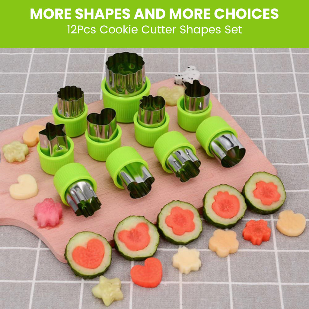 12Pcs Cookie Cutter Shapes Set, Stainless Steel Fruit Cutter Shapes Embossing Mold, Bread Sandwich Cutter for Kitchen, Baking Mold, Pastry Mold (Green)