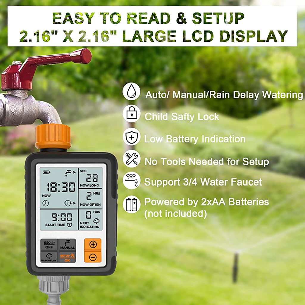 Drip Irrigation Timer for Garden Farm, Irrigation Water Timer Programmable Timer, Automatic Watering System, Waterproof Digital Irrigation Timer System for Lawns Yellow