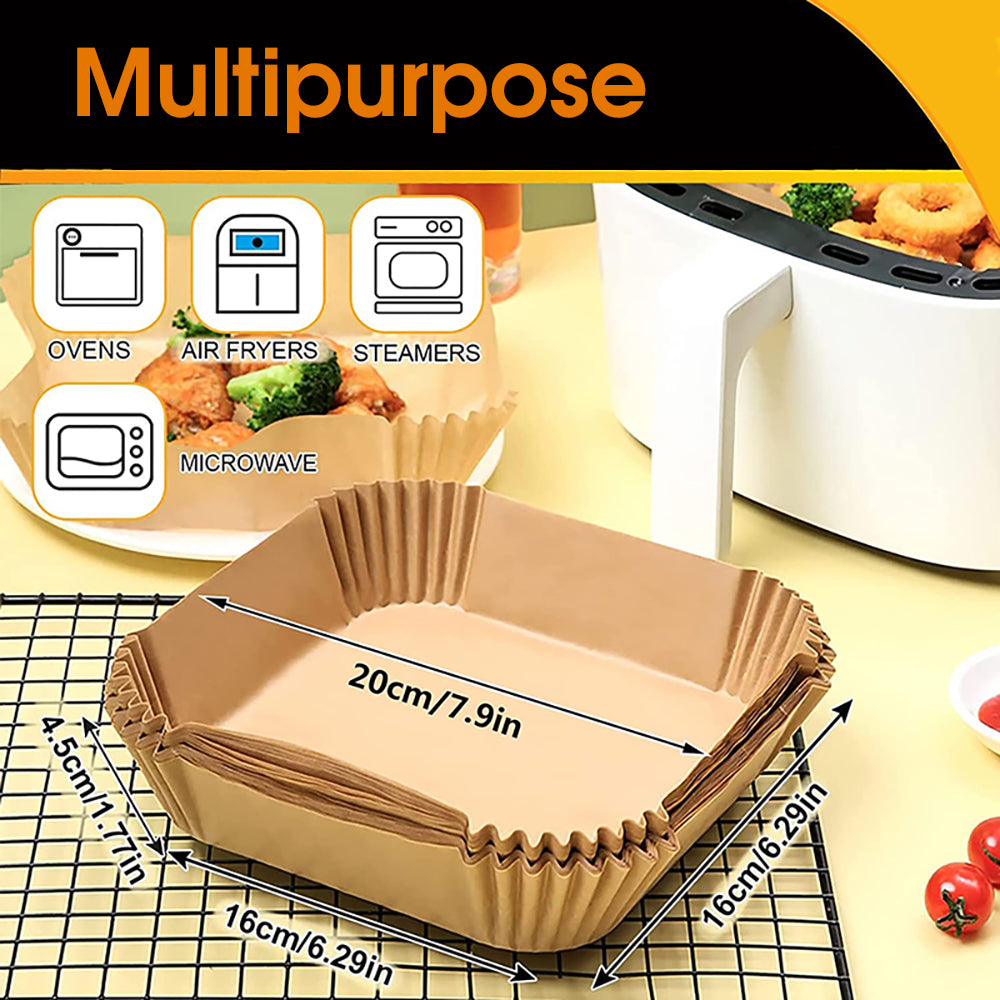 50Pcs Air Fryer Disposable Paper Liner, Non-Stick Parchment Paper Plate, Oil-Proof Air Fryer Parchment Paper for Frying, Baking, Cooking, Roasting and Microwave (6.3 inches, Brown)