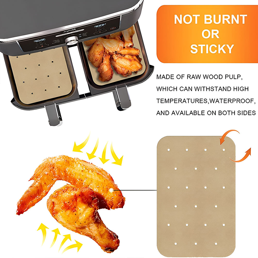 HASTHIP® 100 Sheet Air Fryer Disposable Paper Liner, 8''*5.5'' Perforated Square Air Fryer Paper, Non-Stick Air Fryer Paper Liners for Large Toaster Oven, Microwave, Frying Pan, Steamer, Airfryer