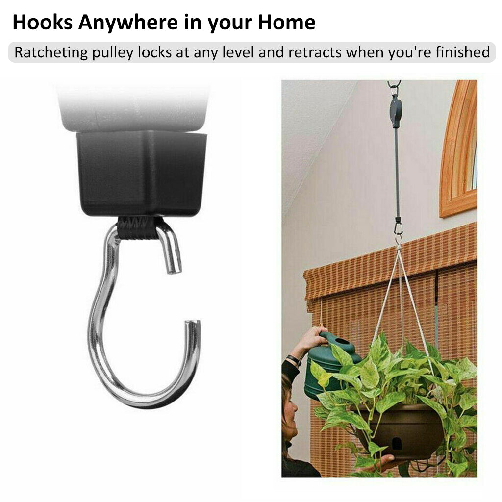 2Pcs Hooks for Hanging Plants, Retractable Plant Hanger Easy Reach Hanging Flower Basket, Plant Hook Pulley for Garden Baskets Pots and Birds Feeder