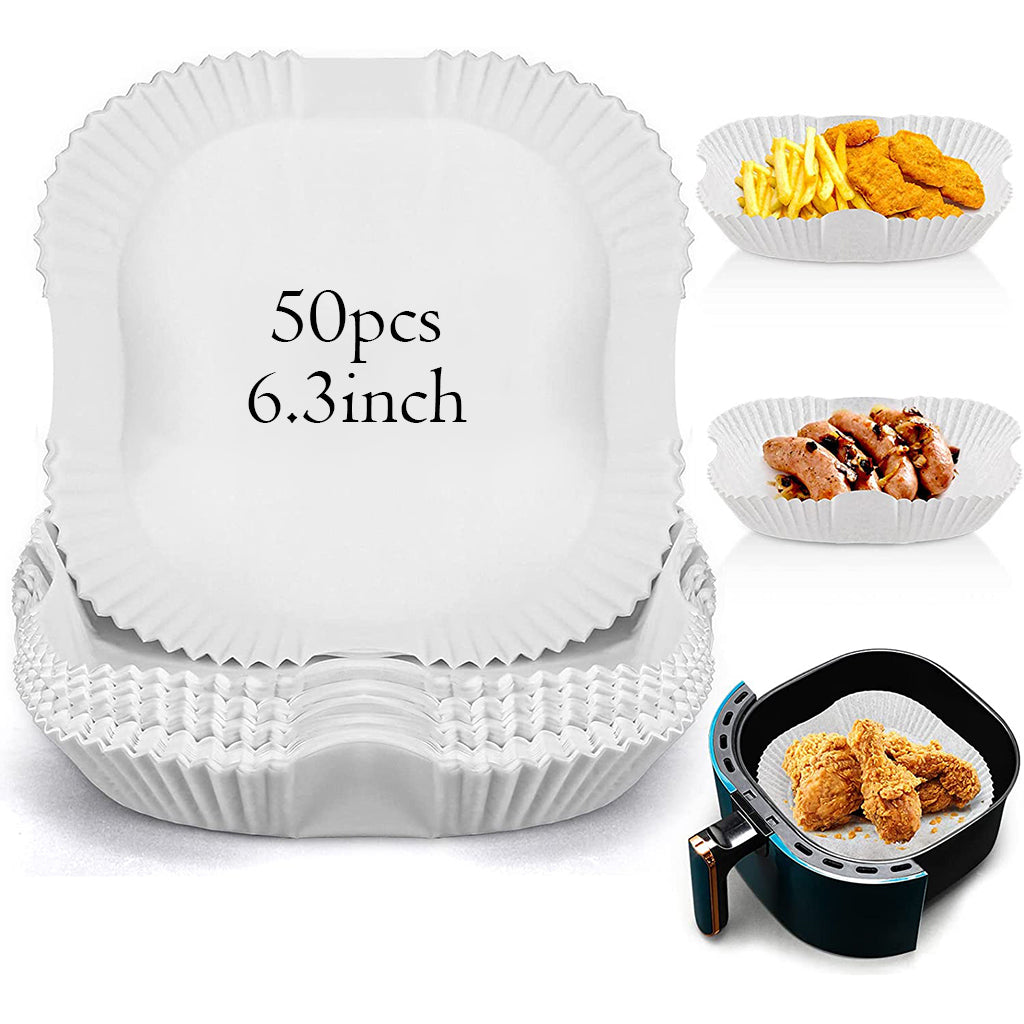 HASTHIP® 50Pcs Air Fryer Disposable Paper Liner, Non-Stick Parchment Paper Plate, Oil-Proof Air Fryer Parchment Paper for Frying, Baking, Cooking, Roasting and Microwave (6.3 inches, White)