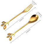 HASTHIP® Golden Spoon Set/Coffee Spoon/Dessert Fork/Cutlery Kitchen Tableware/Stainless Steel Gold Leaf Coffee Spoon Appetizer Fork, 4.7 Inches, 4 Pcs (Gold-2 Spoon+2 Forks)